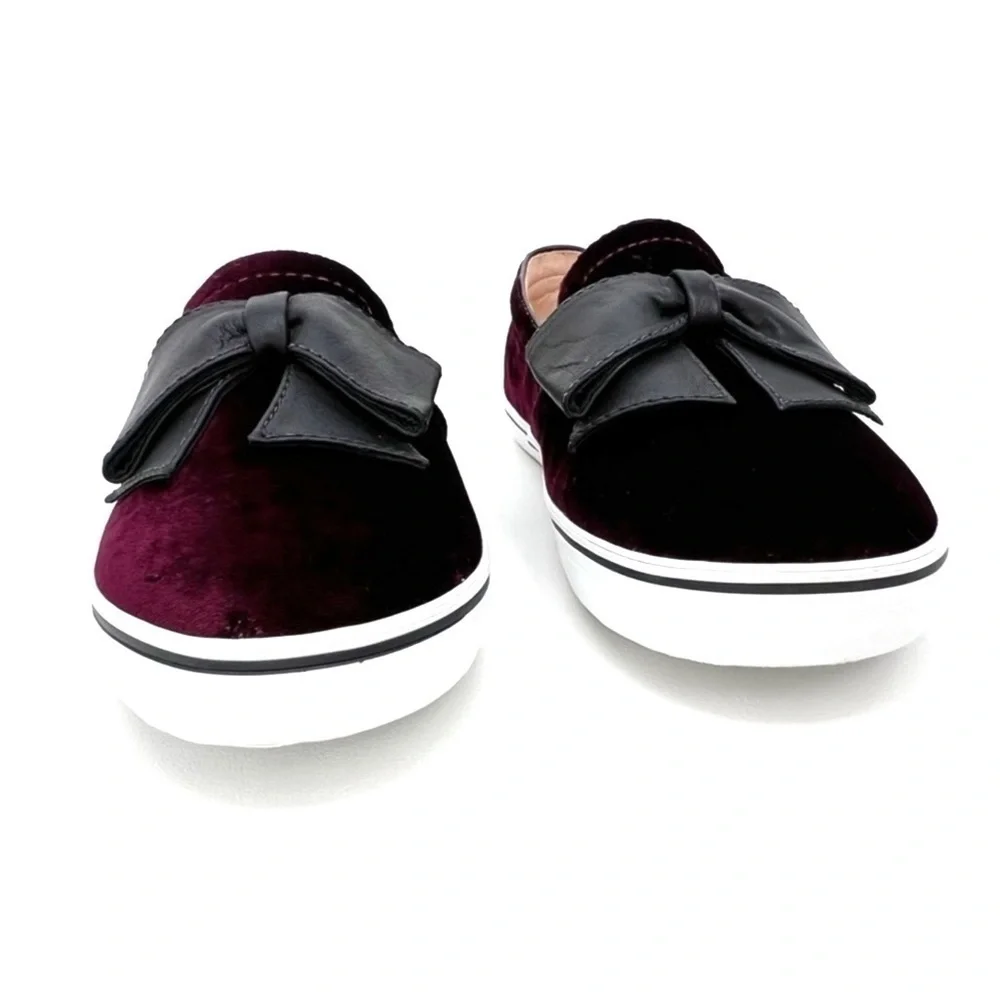 Kate Spade Sneakers Delise Velvet Size 7.5 Wine w/Black Faux Leather Bow New
